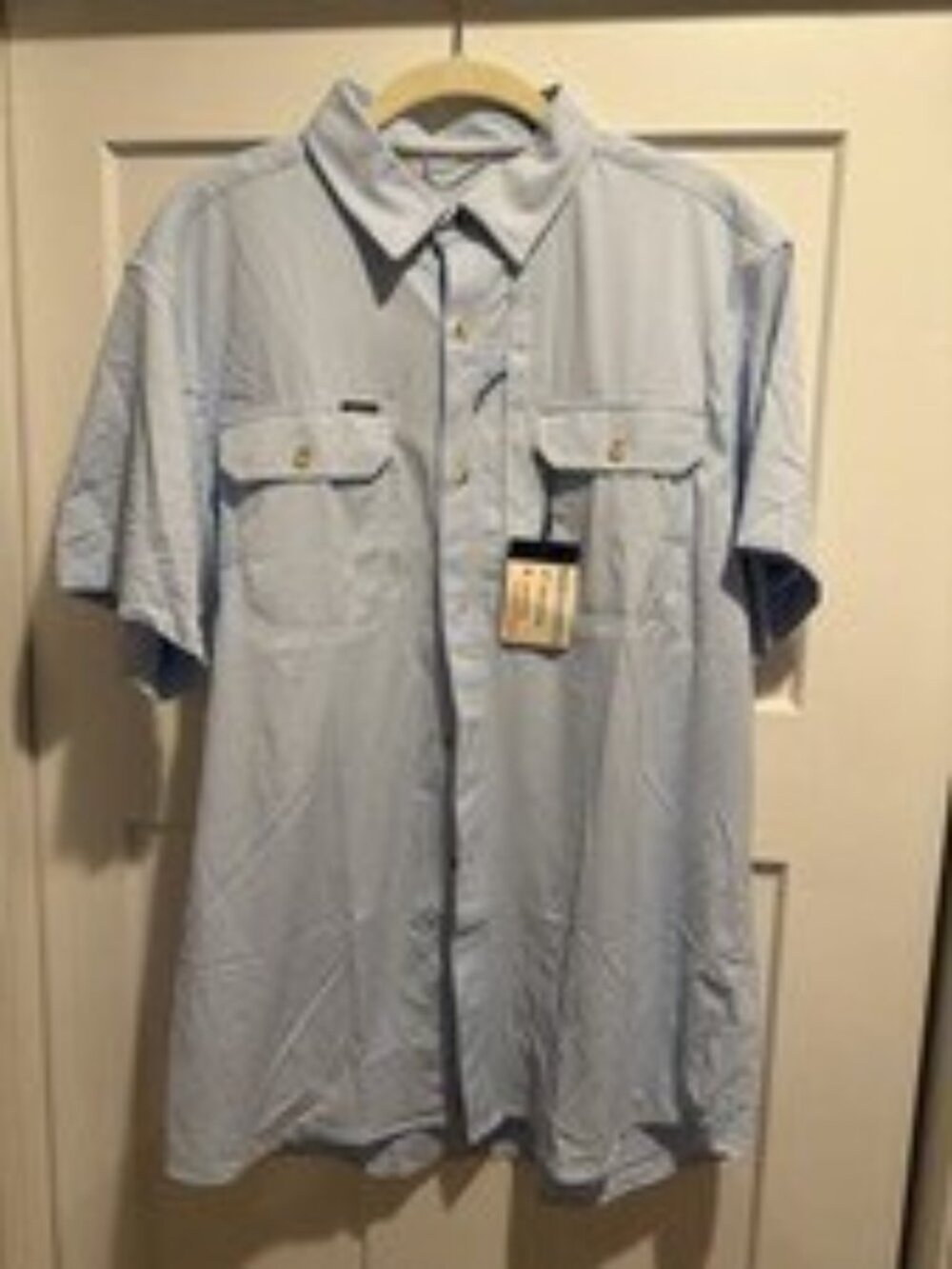 Poncho Slim Fit Magnetic Pockets Light Blue Short Sleeve Button-Up Shirt L